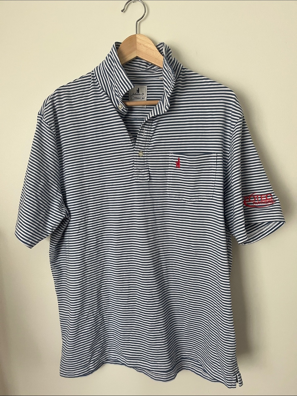 johnnie-O Navy & White Striped Polo with Pocket